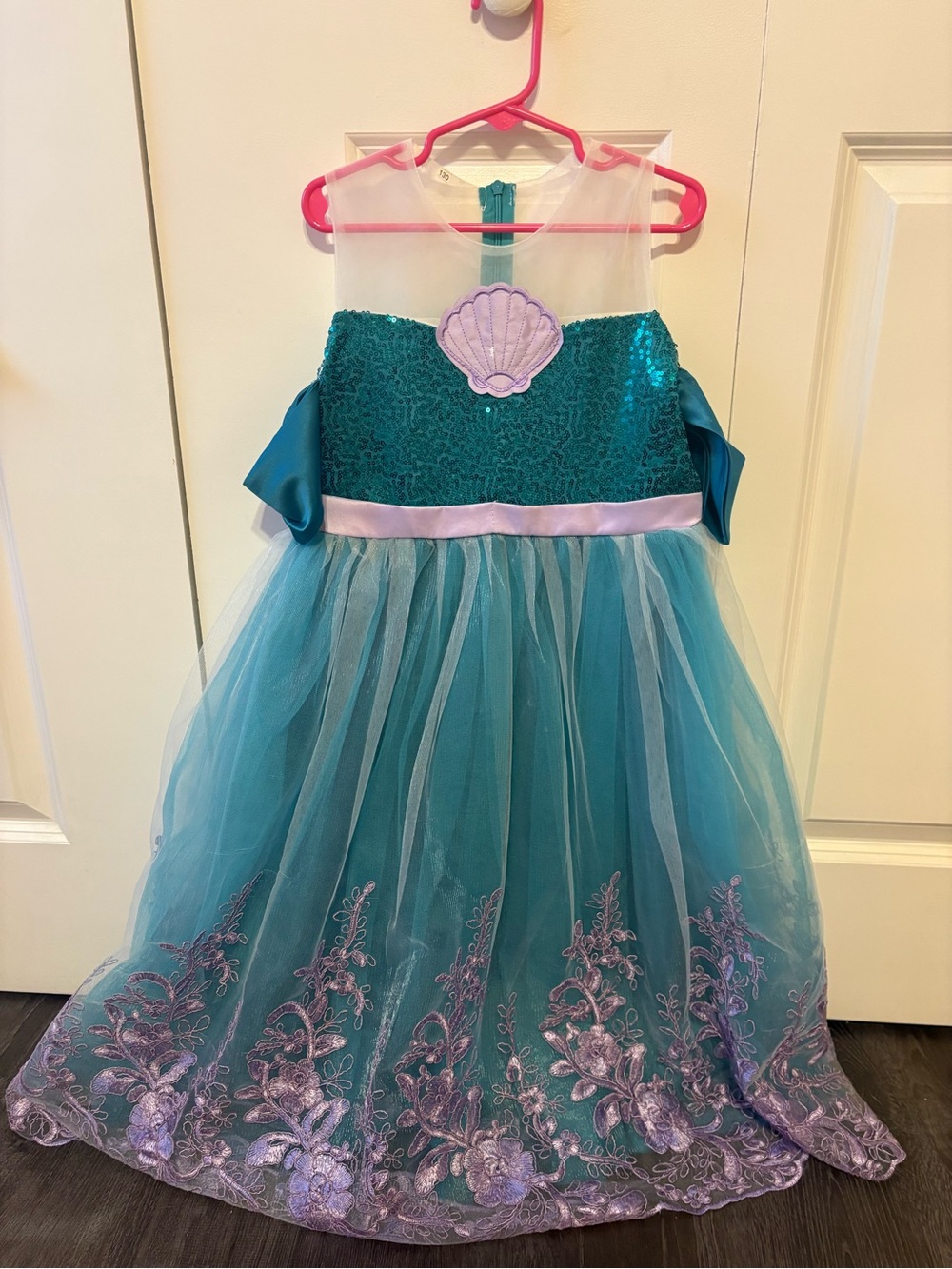 Girls small- Teal and Lavender Mermaid Tulle Dress with Shell Accent